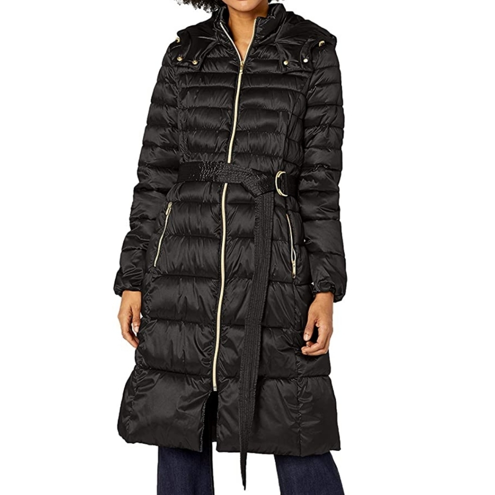 Cole Haan Women's Sateen Faux Down Belted Coat XL NWT